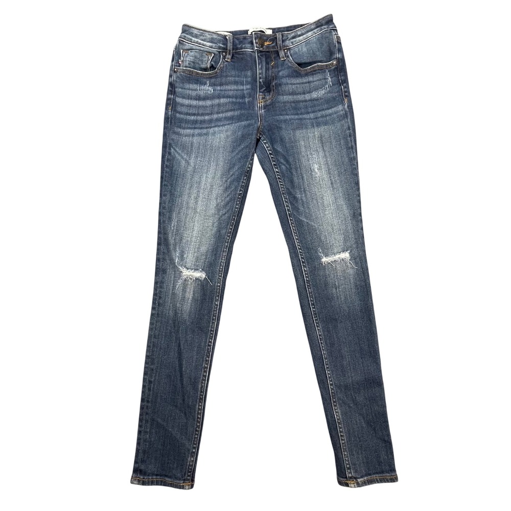 Vigoss Blue Jagger Skinny Distressed Denim Jeans Womens 26 Whiskered